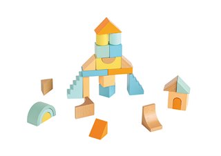 Lelin® Houten Trek-en Blokkenkar - 26 Blokken